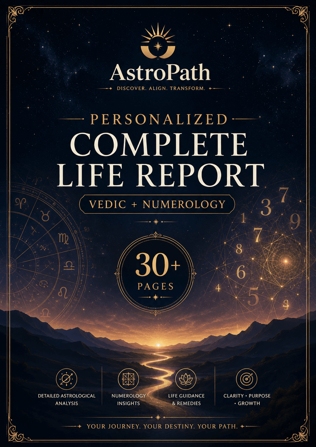 AstroHood Complete Life Report — a personalized Vedic astrology and numerology PDF cover